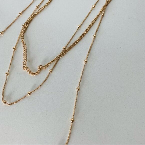 NORDSTROM REVOLVE Gold Wrap Scarf Dangle Drop Beaded Loose Necklace Jewelry - Picture 3 of 6